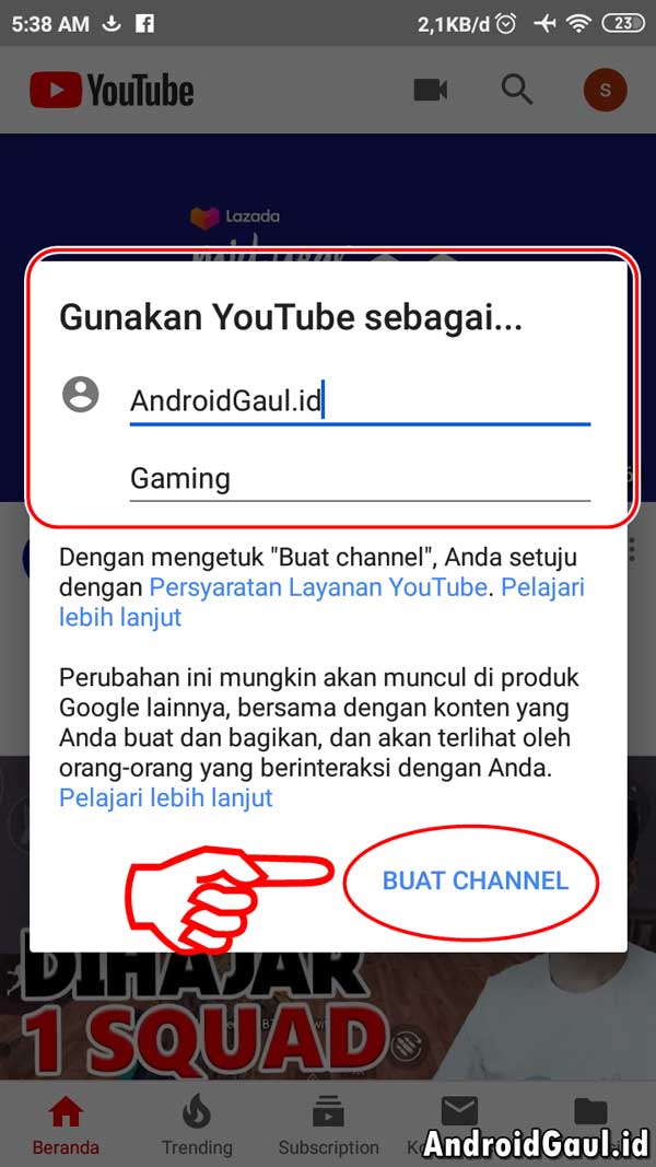 cara membuat channel youtube di hp android 3