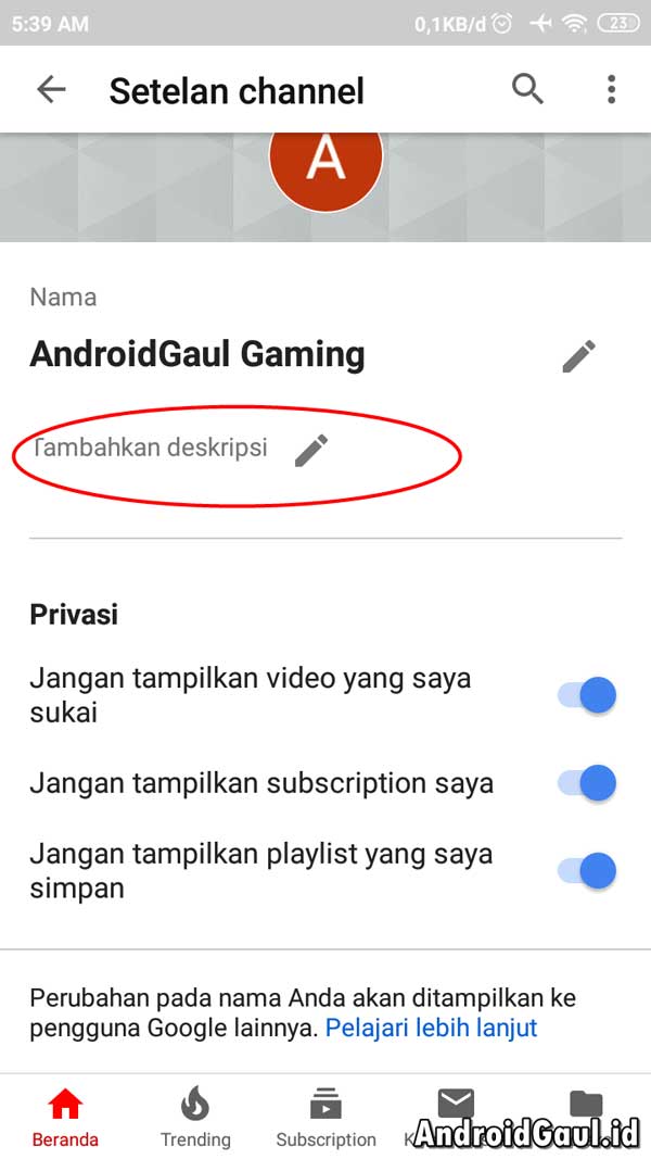 cara membuat channel youtube di hp android 5