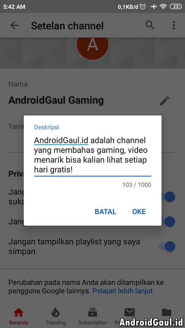 cara membuat channel youtube di hp android 6