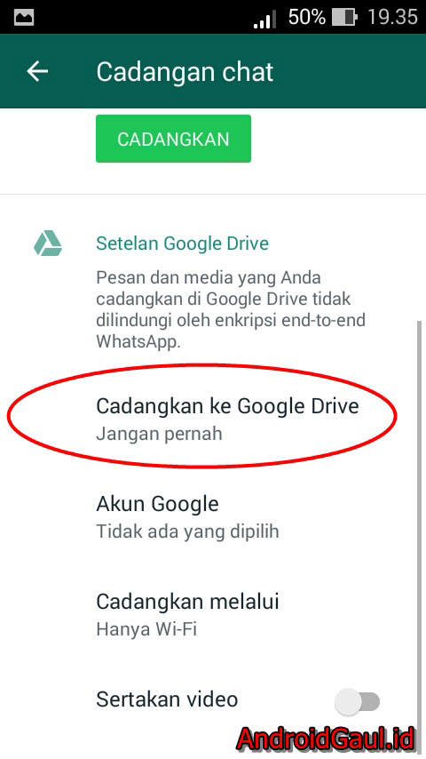 Cadangkan ke google drive